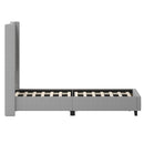 Bramlett Modern Queen Size Platform Bed Frame with Padded Faux Linen Upholstered Wingback Headboard and Wood Support Slats in Gray