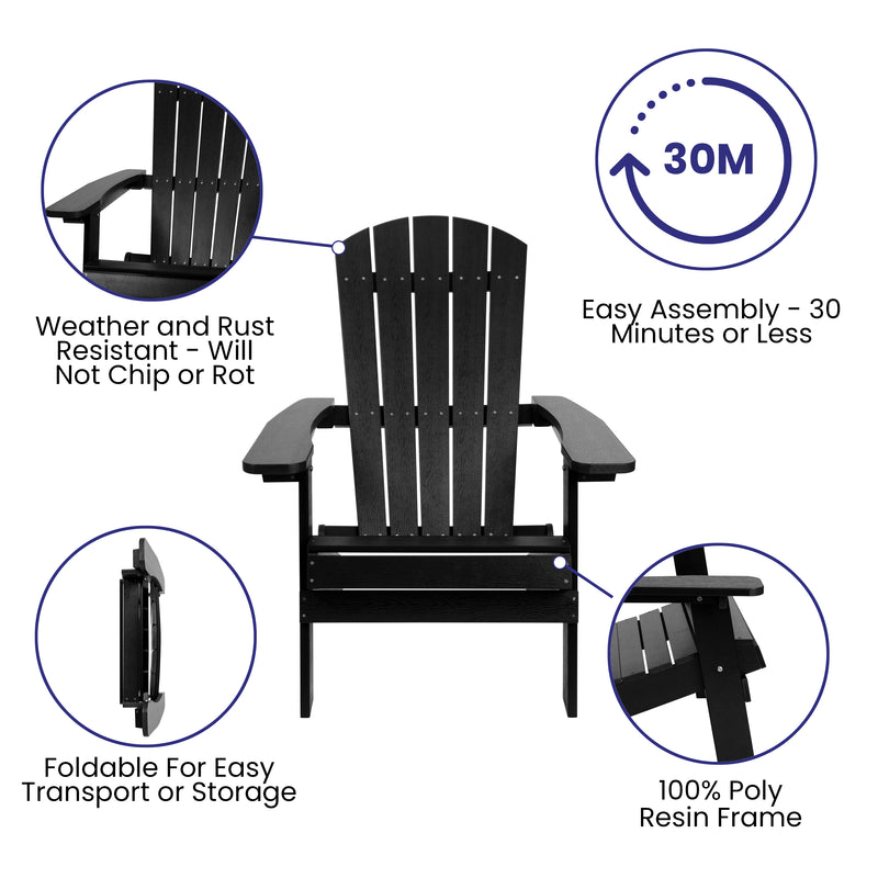 Riviera Set of 2 Weather Resistant Folding Adirondack Patio Chairs With Vertical Lattice Backs and Comfort Foam Cushions