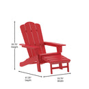 Ridley Adirondack Chair with Cup Holder and Pull Out Ottoman, All-Weather HDPE Indoor/Outdoor Lounge Chair in Red