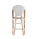 Celia Set of Two Indoor/Outdoor Stacking French Bistro Counter Stools with Patterned Seats and Backs & Light Natural Metal Frames