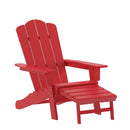 Ridley Adirondack Chair with Cup Holder and Pull Out Ottoman, All-Weather HDPE Indoor/Outdoor Lounge Chair in Red