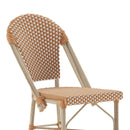 Celia Set of Two Indoor/Outdoor Stacking French Bistro Bar Stools with Patterned Seats and Backs & Light Natural Metal Frames