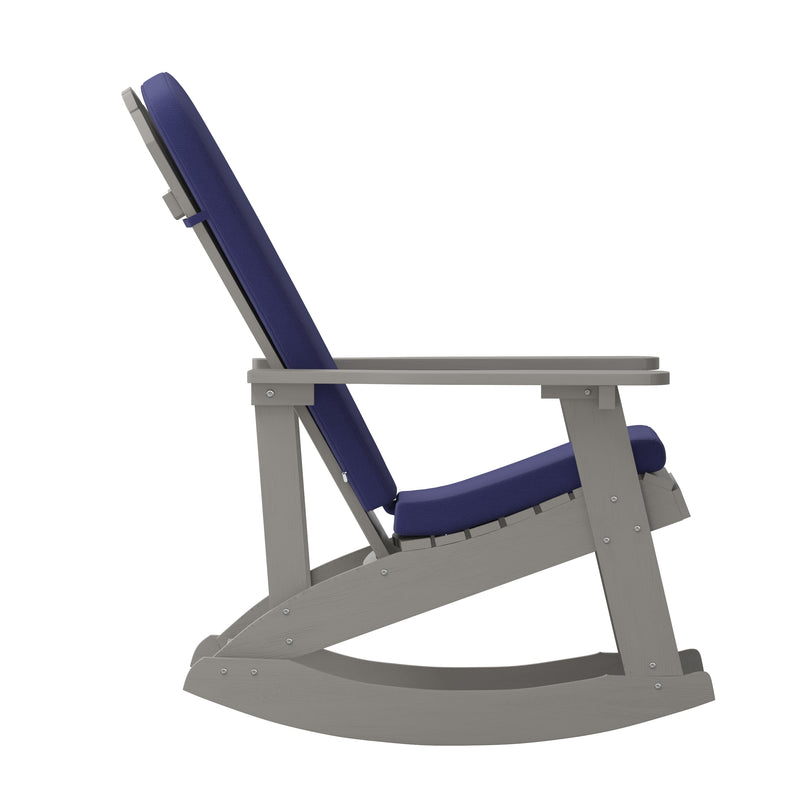 Atlantic All-Weather Polyresin Adirondack Rocking Chair with Vertical Slats and Weather Resistant Cushions