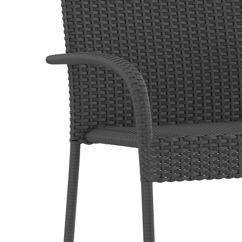 Mathias Set of 2 Indoor/Outdoor Gray Wicker Patio Chairs with Powder Coated Steel Frame, Comfortably Curved Back and Arms