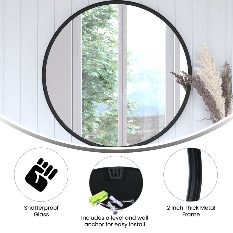 Monaco Round Deep Frame Accent Mirror Round Metal Framed Wall Mount Mirror