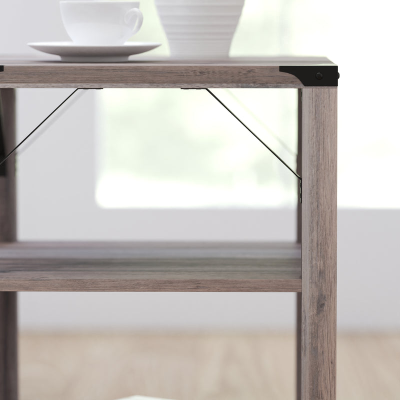 Green River Modern Farmhouse Engineered Wood End Table with Two Tiered Shelving and Powder Coated Steel Accents