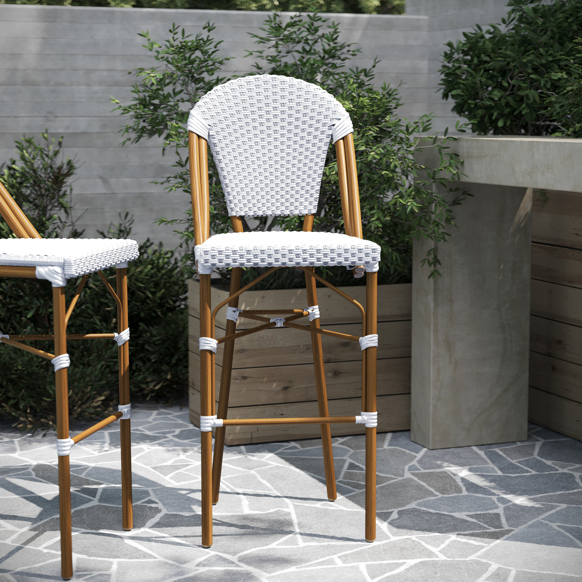 Outdoor Bar Stackable Wicker Bar Stools With Arms Celia Set Of Two - Main Image