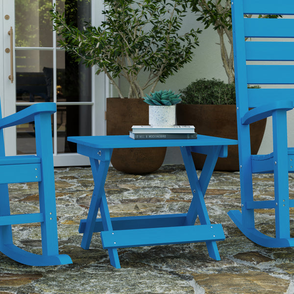 Ridley Outdoor Folding Side Table, Portable All-Weather HDPE Adirondack Side Table in Blue