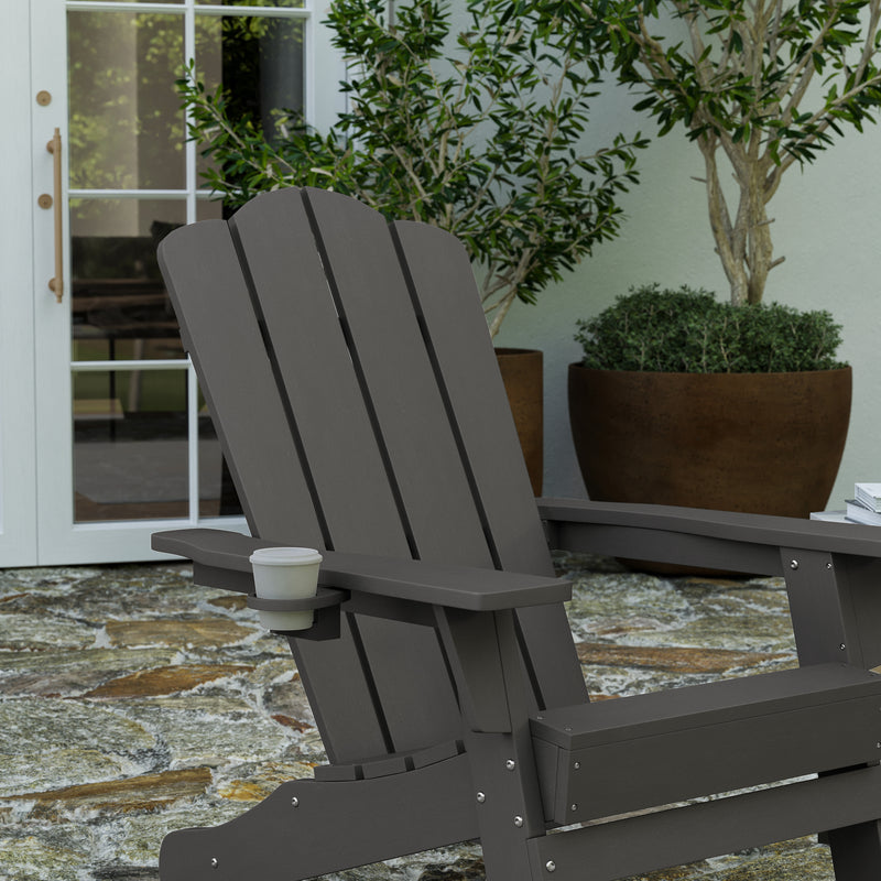 Nassau Adirondack Chair with Cup Holder, Weather Resistant HDPE Adirondack Chair in Gray