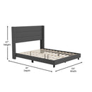 Percy Modern Platform Bed with Padded Channel Stitched Faux Linen Upholstered Wingback Headboard and 8.6" Underbed Clearance