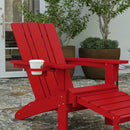 Ridley Adirondack Chair with Cup Holder and Pull Out Ottoman, All-Weather HDPE Indoor/Outdoor Lounge Chair, Set of 2