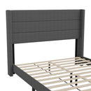 Percy Modern Platform Bed with Padded Channel Stitched Faux Linen Upholstered Wingback Headboard and 8.6" Underbed Clearance
