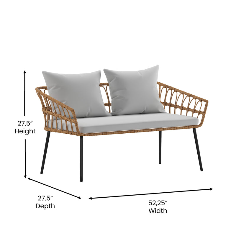 Armon Four Piece Indoor/Outdoor Boho Open Weave Natural Rattan Rope Patio Set