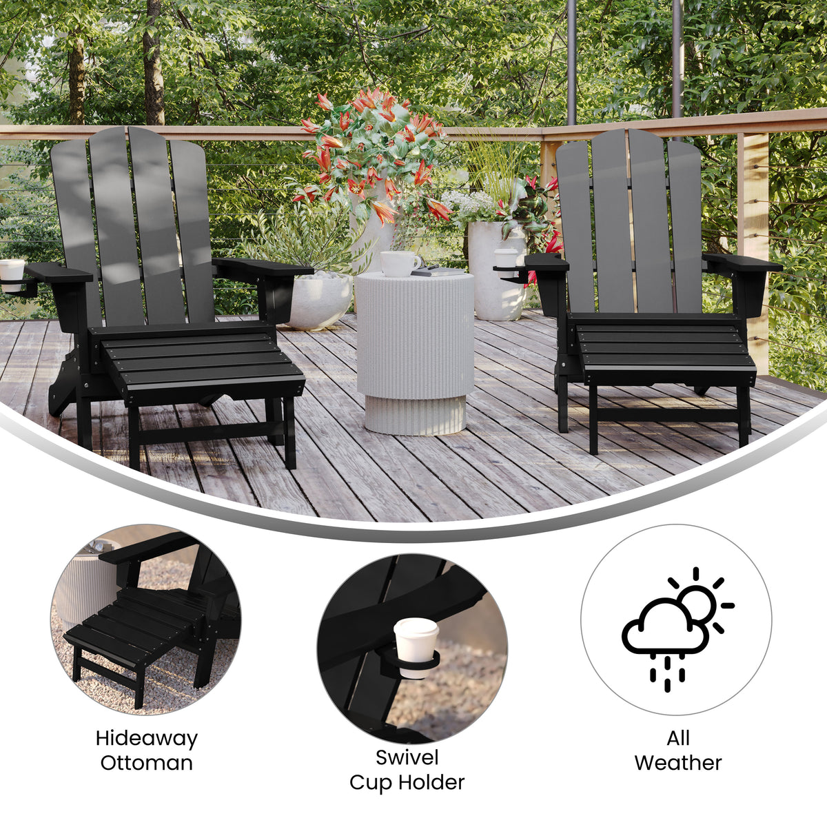 Ridley Adirondack Chair with Cup Holder and Pull Out Ottoman All Weat