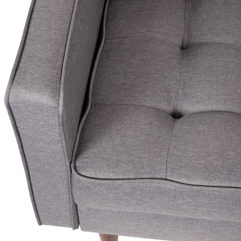 Garibaldi Mid-Century Modern Armchair with Tufted Faux Linen Upholstery & Solid Wood Legs in Slate Gray