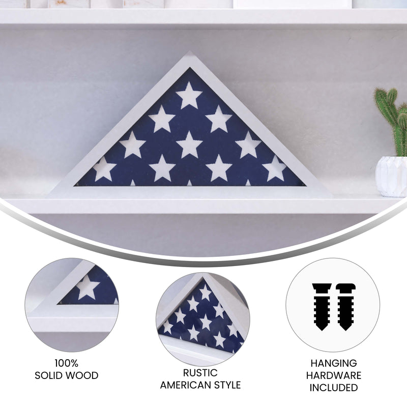 Sabore White Solid Wood Military Memorial Flag Display Case for 9.5' x 5' American Veteran Flag