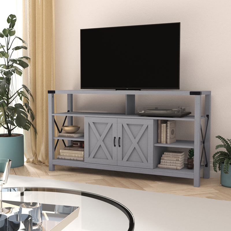 Green River 60" Media Console with Rustic Oak Top for 55+ Inch TV's with Open and Closed Storage