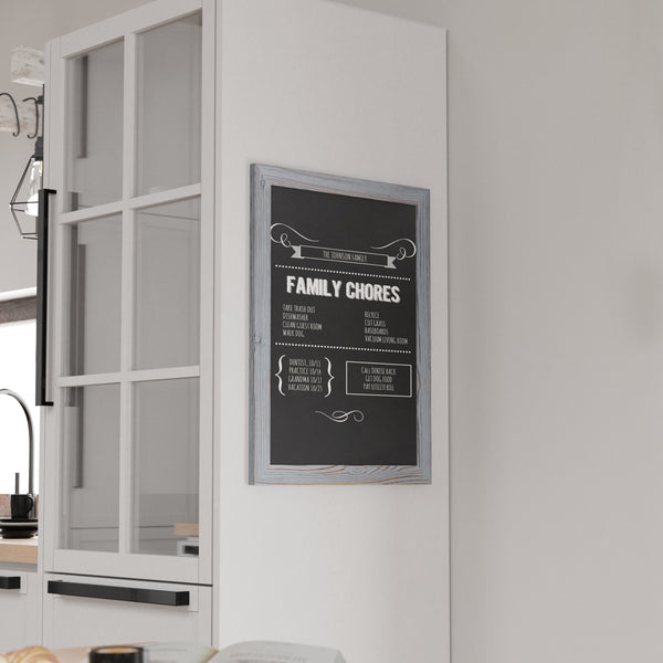 Magda 18" x 24" Rustic Gray Wall Mount Magnetic Chalkboard Sign, Hanging Wall Chalkboard Memo Board
