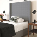 Bramlett Modern Platform Bed Frame with Padded Faux Linen Upholstered Wingback Headboard and Wood Support Slats