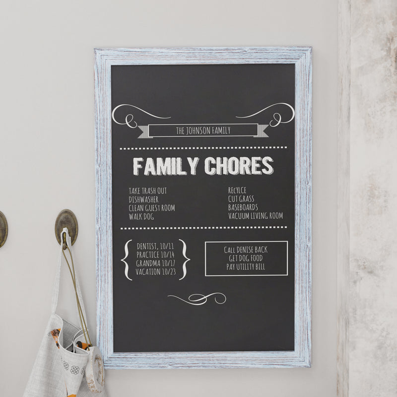 Magda 24" x 36" Rustic Blue Wall Mount Magnetic Chalkboard Sign, Hanging Wall Chalkboard Memo Board
