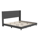 Percy Modern Platform Bed with Padded Channel Stitched Faux Linen Upholstered Wingback Headboard and 8.6" Underbed Clearance