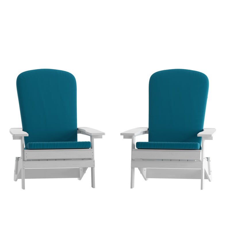 Riviera Set of 2 Weather Resistant Folding Adirondack Patio Chairs With Vertical Lattice Backs and Comfort Foam Cushions