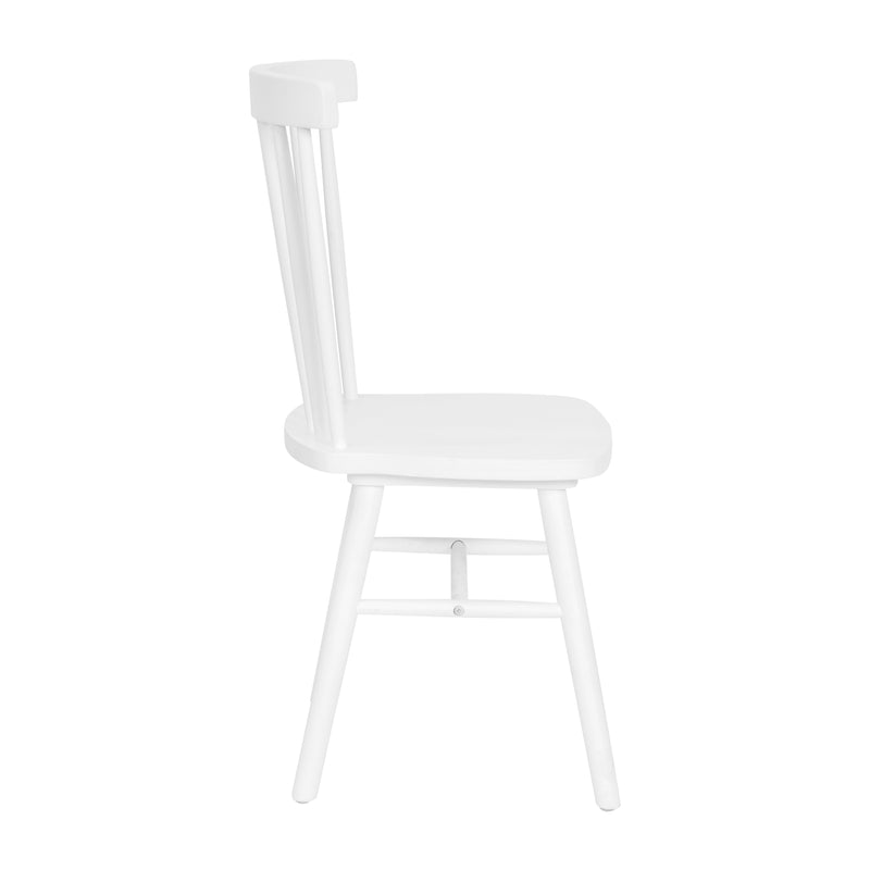 Torrin Set of Two Premium Solid Wood Spindle Back Dining Chairs in White with Saddle Seat and Floor Protectant Felt Pads