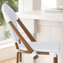 Celia Set of Two Indoor/Outdoor Stacking French Bistro Bar Stools with Patterned Seats and Backs & Light Natural Metal Frames