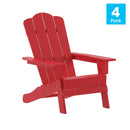 Nassau Adirondack Chair with Cup Holder, Weather Resistant HDPE Adirondack Chair in Red, Set of 4
