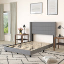 Percy Modern Platform Bed with Padded Channel Stitched Faux Linen Upholstered Wingback Headboard and 8.6" Underbed Clearance