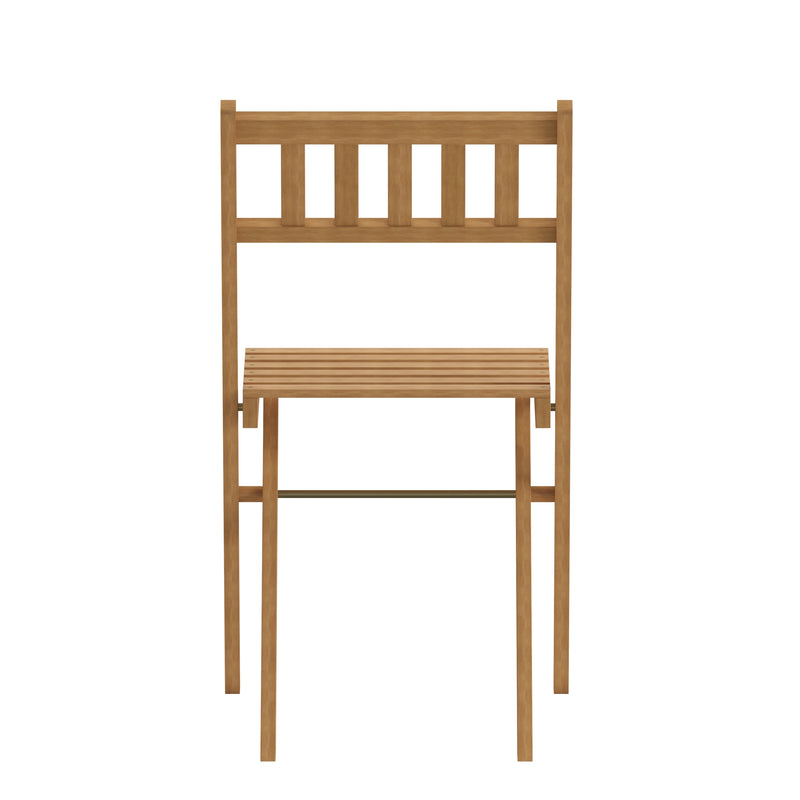 Stora Set of 2 Solid Acacia Wood Armless Folding Patio Bistro Chairs with Slatted Backs and Seats