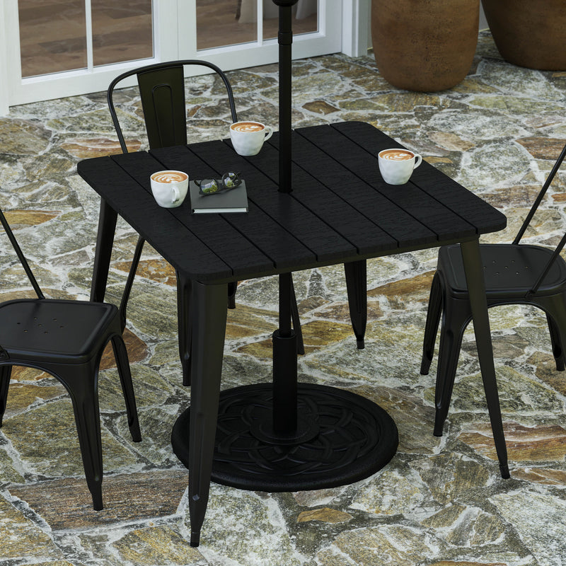 Dryden Indoor/Outdoor Dining Table with Umbrella Hole, 36" Square All Weather Poly Resin Top and Steel Base