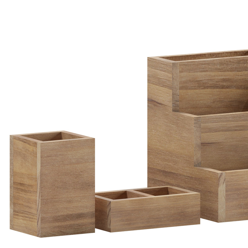 Ceely 3 Piece Wooden Desk Organizer Set for Desktop, Countertop, or Vanity in Rustic Brown