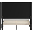 Bramlett Modern Queen Size Platform Bed Frame with Padded Faux Linen Upholstered Wingback Headboard and Wood Support Slats in Gray