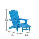 Ridley Adirondack Chair with Cup Holder and Pull Out Ottoman, All-Weather HDPE Indoor/Outdoor Lounge Chair in Blue, Set of 2