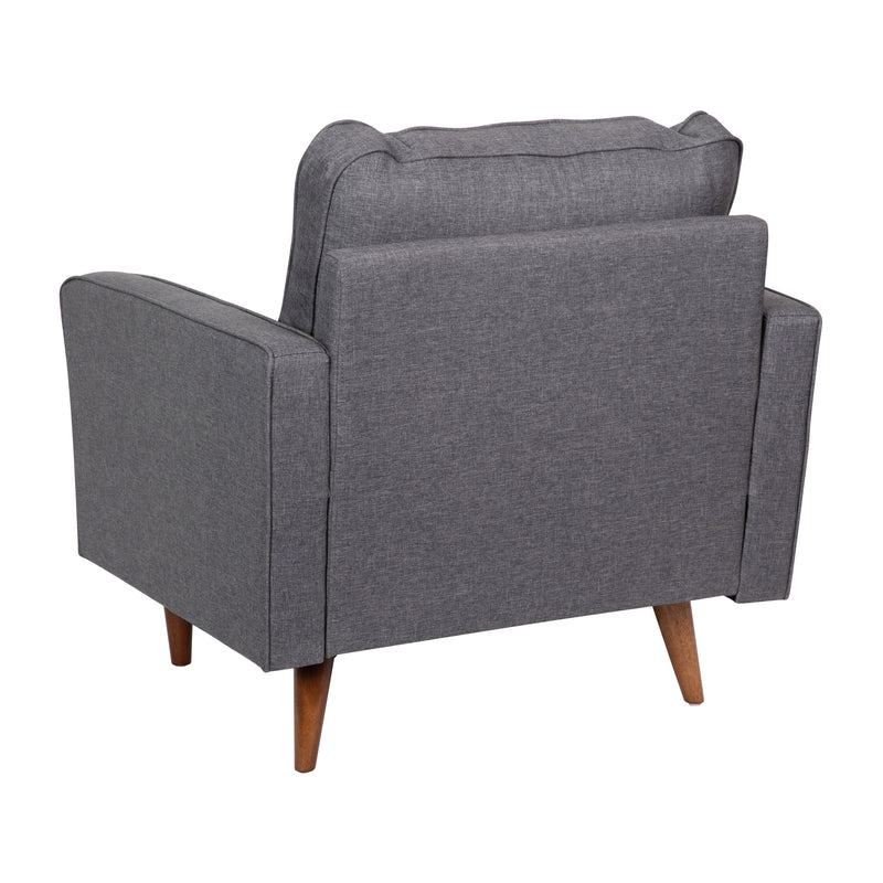 Garibaldi Mid-Century Modern Armchair with Tufted Faux Linen Upholstery & Solid Wood Legs
