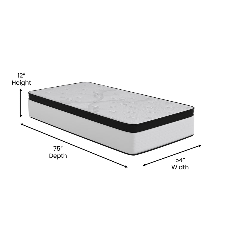 Hulen 12 Inch Extra Firm Twin Hybrid Pocket Spring & CertiPUR-US Certified Foam Mattress in a Box