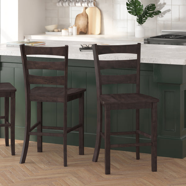 Verity Set of Two Classic Wooden Ladderback Counter Height Barstools with Solid Wood Seats