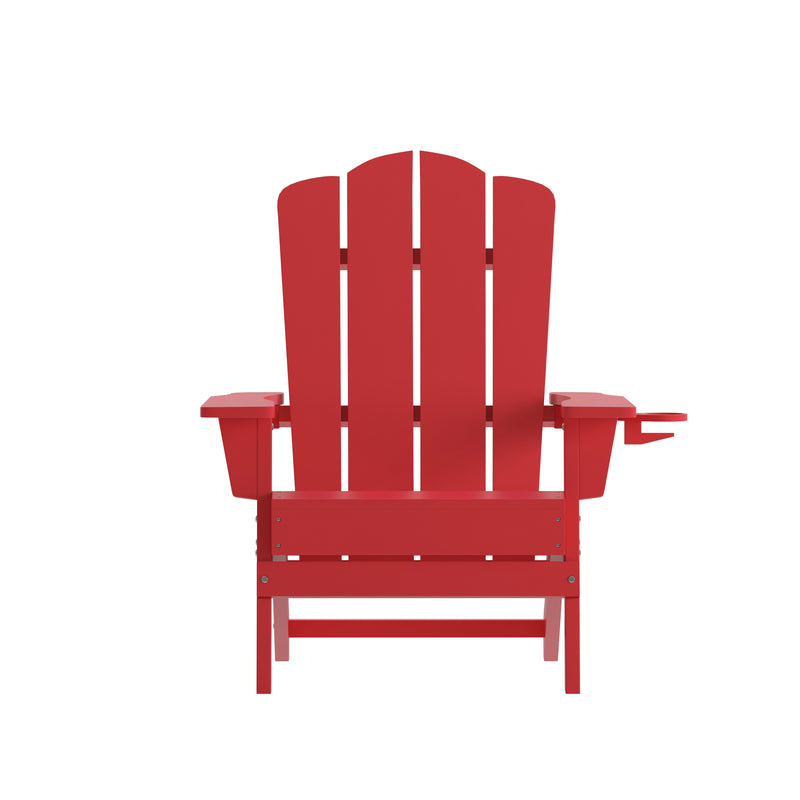 Nassau Adirondack Chair with Cup Holder, Weather Resistant HDPE Adirondack Chair in Red