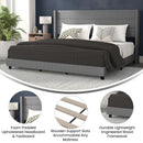 Percy Modern Platform Bed with Padded Channel Stitched Faux Linen Upholstered Wingback Headboard and 8.6" Underbed Clearance
