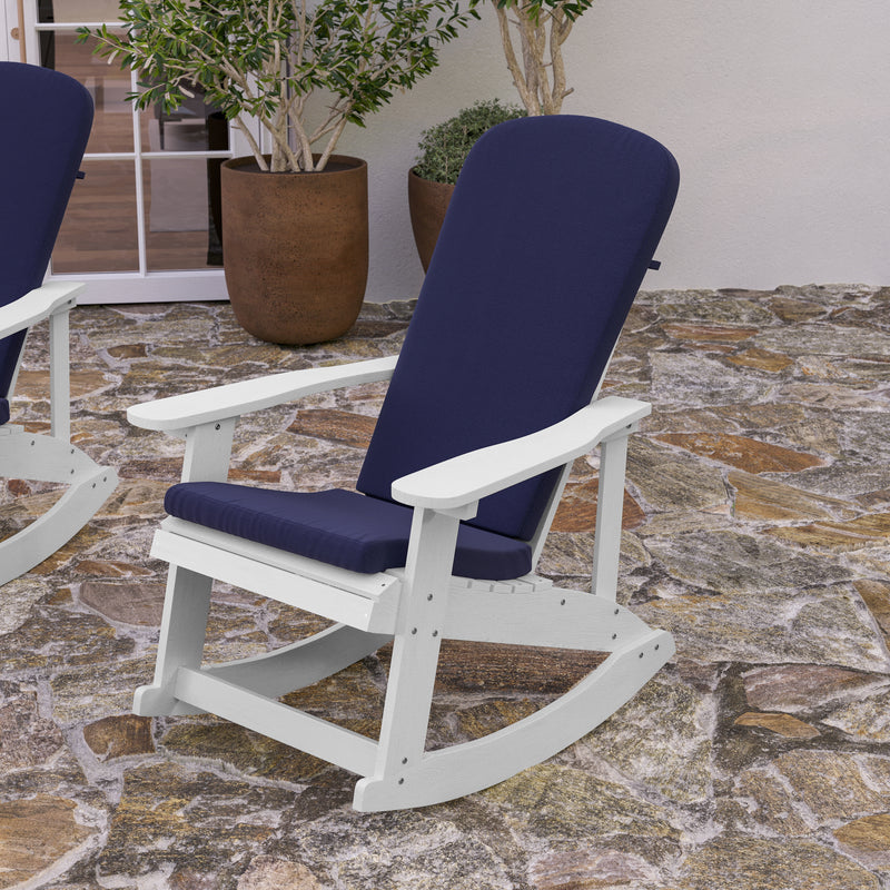 Atlantic All-Weather Polyresin Adirondack Rocking Chair with Vertical Slats and Weather Resistant Cushions