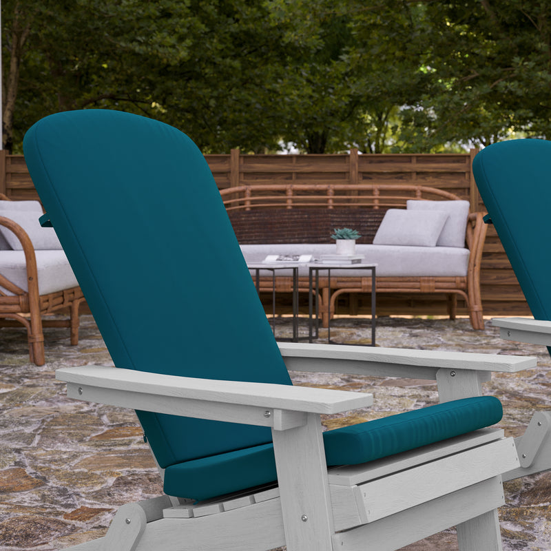 Riviera Set of 2 Weather Resistant Folding Adirondack Patio Chairs With Vertical Lattice Backs and Comfort Foam Cushions