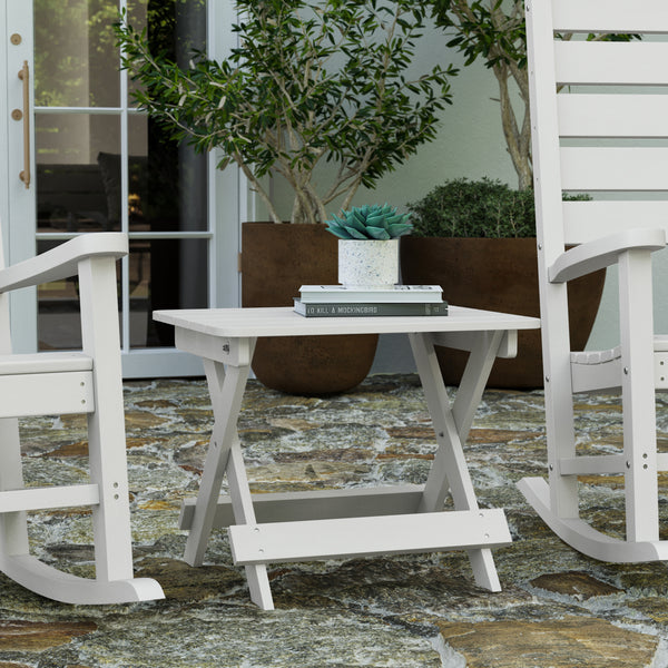 Ridley Outdoor Folding Side Table, Portable All-Weather HDPE Adirondack Side Table in White