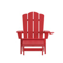 Ridley Adirondack Chair with Cup Holder and Pull Out Ottoman, All-Weather HDPE Indoor/Outdoor Lounge Chair in Red