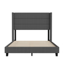 Percy Modern Platform Bed with Padded Channel Stitched Faux Linen Upholstered Wingback Headboard and 8.6" Underbed Clearance