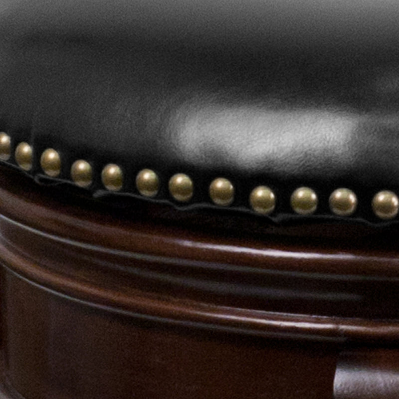 Clara 24" Cappuccino Brown Backless Wooden Counter Stool with Black Faux Leather 360 Degree Swivel Seat