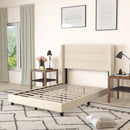 Percy Modern Platform Bed with Padded Channel Stitched Faux Linen Upholstered Wingback Headboard and 8.6" Underbed Clearance