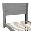 Percy Modern Platform Bed with Padded Channel Stitched Faux Linen Upholstered Wingback Headboard and 8.6" Underbed Clearance
