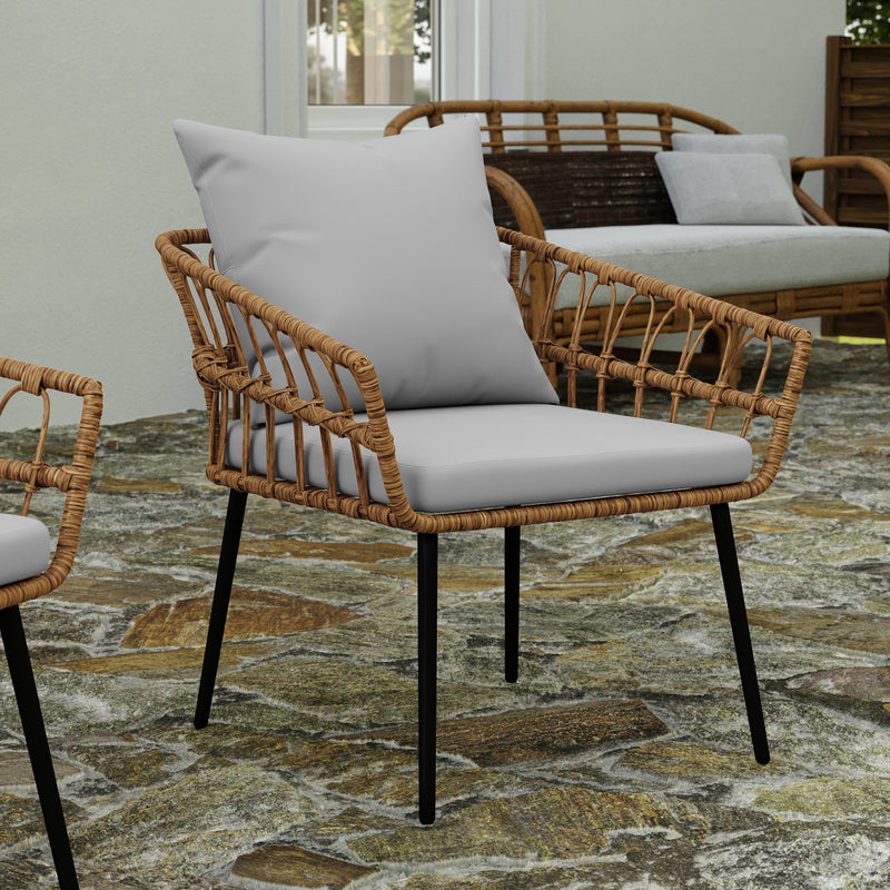 Armon Set of Two Indoor/Outdoor Boho Style Natural Open Weave Rattan Rope Patio Chairs