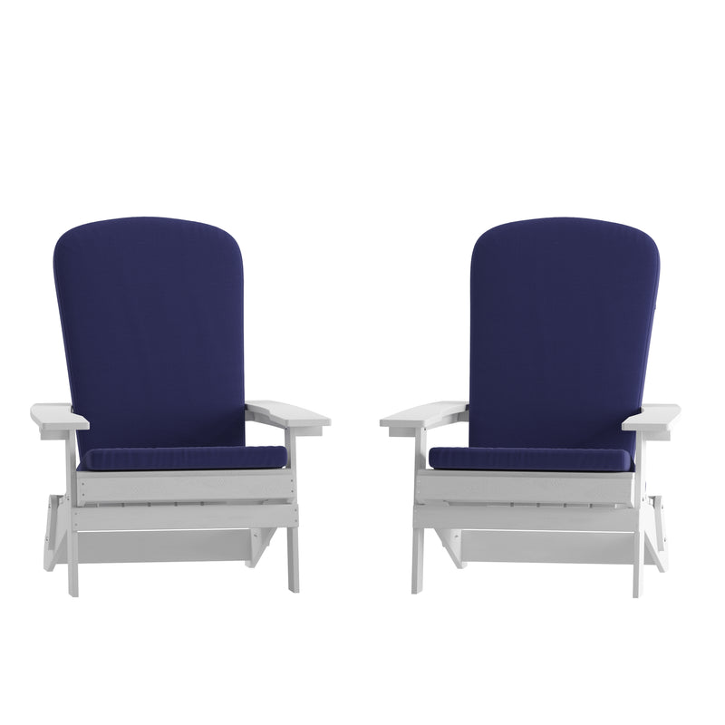 Riviera Set of 2 Weather Resistant Folding Adirondack Patio Chairs With Vertical Lattice Backs and Comfort Foam Cushions